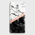 Nokia 6 Cover - Black & White Marble With Chic RoseGold Strip Case with Life Time Colors Guarantee. 