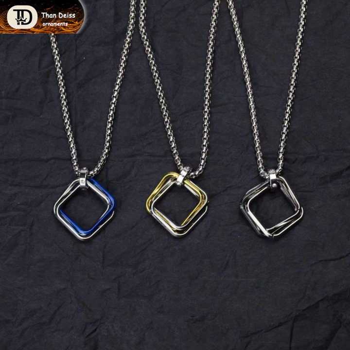 XL Square ThreeRing Geometric Titanium Steel Necklace Men And Women