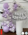 set of 62 Pc silver Birthday Decoration Kit– Silver and White Balloons Combo with Birthday Banner, Arc, Glue Dot for girls Kids Baby Birthday Decoration Items white with purple combination..whit golden combination| Birthday Decoration Combo . 