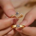 Korean Simple Style Crown Zircon Elegant Men Women Couple Fashion Jewelry Gold Titanium Steel Wedding Engagement Rings Telescopic Size. 