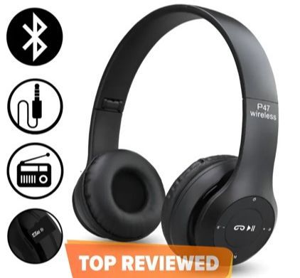 Wireless Headphones, P47 Bluetooth Foldable Headset with Microphone Support FM Radio TF for PC TV Smart Phones & Tablets Etc
