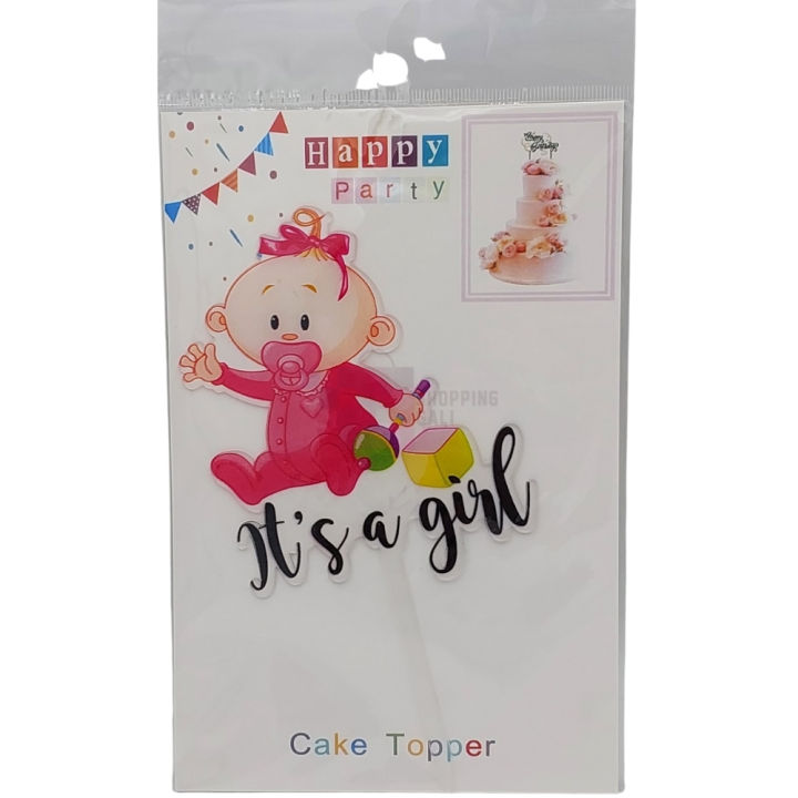 Its a Girl Cake Topper - Acrylic Cake Topper - Pink - Girls - Pack Of 1