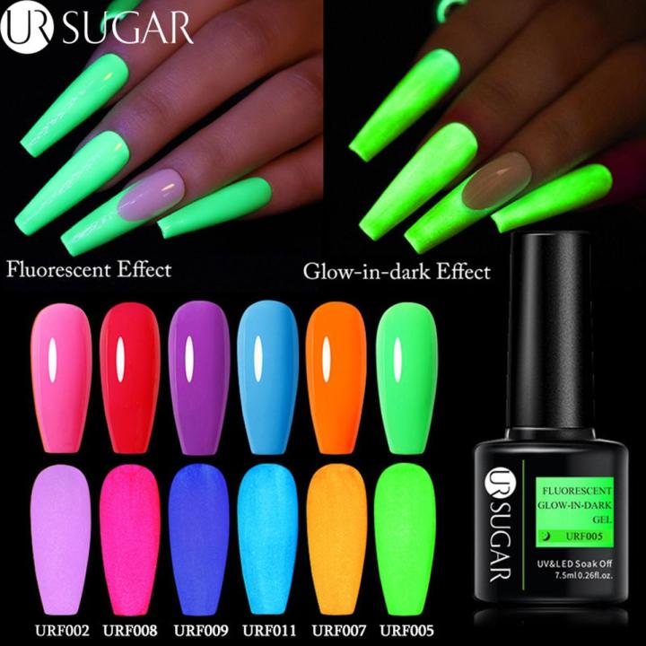 UR SUGAR 7.5ml Neon Green Luminous Gel Nail Fluorescent Pink Orange Glow In Dark Effect Semi Permanent Soak Off UV LED Gel Daraz.pk