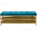 MS Metal Entrance Shoe Rack, Large Capacity Luxury Upholstered Shoe Storage Bench with Velvet Seat, Modern Shoe Bench for Hallway Accent Furniture. 