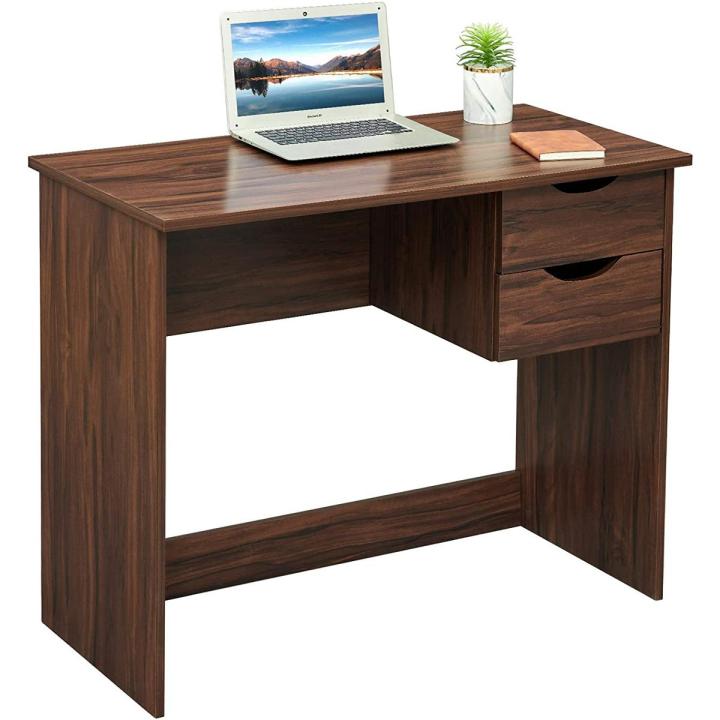 Brown Computer Desk Writing Study Table with 2 Side Drawers Classic Home Office Laptop Desk Brown Wood Notebook Table (36x18x30 Inches)