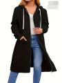 Aua n Co Pack of 1 Long Zip Hoodie Knee-Length Hood Drawstring Oversize Hoodie Zip Hooded Jacket Outwear with Hood for Men and Women , Unisex. 