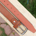 Double Sided Crocodile Style Mustard Men's Leather Belt. 