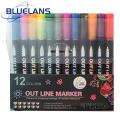 Super Wavy Outline Markers 12pcs Double Line Glitter Highlighter Pen Set Perfect for School Office Diy Art Projects 12 Vibrant Colors Portable Easy to Use Student Stationery. 