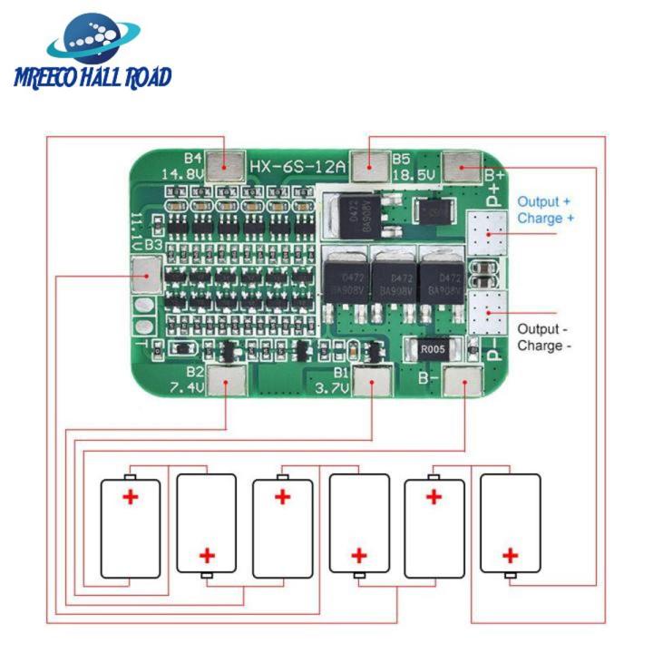 6S 12A 24V BMS Protection Board For 6 Pack 18650 Li-ion Lithium Cell Module
