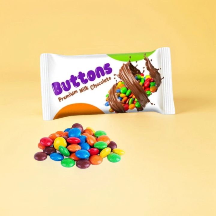 Buttons Premium Milk Chocolate | Creamy & Smooth Chocolate Treats | Perfect for Snacking & Sharing | Chocolate Beans Bunties | Choco Beans | Colorful Bunty | 12pcs Box