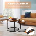 Small Round Coffee Tables for Living Room Apartment, Set of 2 Industrial Nesting Side End Table w/Wooden Surface Top and Sturdy Metal Legs Modern Table, Rustic Brown. 