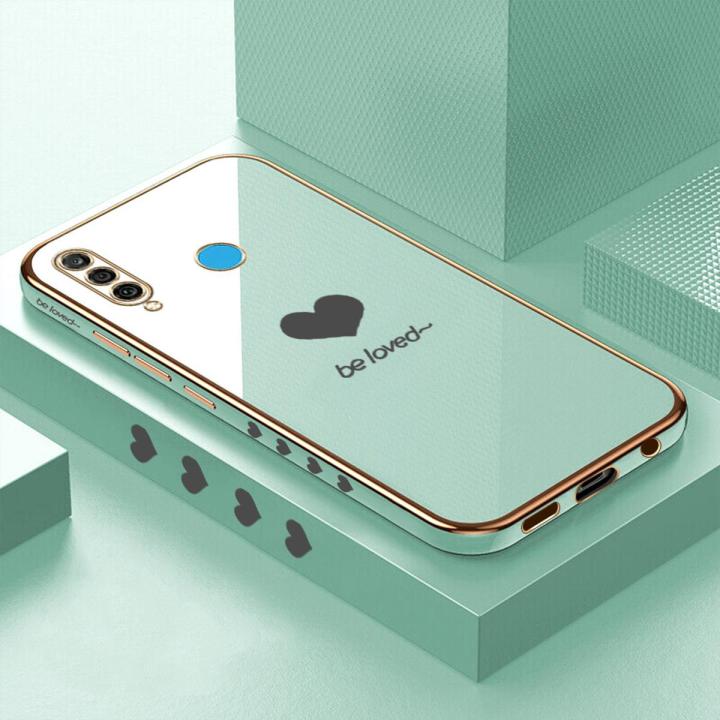 Luxury 6D Plating Soft Casing Silicone Square Frame Phone Case For Huawei P30 Lite Case Shiny Bling Back Cover Lover Heart Square Edge Pattern Design Soft Case + Free Lanyard