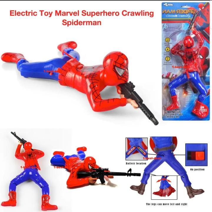 New Electric Crawling Soldier Toy Music Lighting Electric Electric Climbing Toy Crawling Action Figures with LED Light Gun and Sound| SharvilSons Spiderman Crawling Action Toy | Spiderman/Batman/Captain America/Hulk/GI Joe Army (Spiderman)