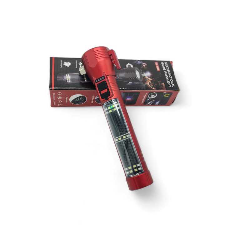 Rechargeable Multi-Mode Flashlight with SOS Red and Blue Light - Red