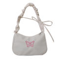 New Fashion Nylon Material Embroidery Shoulder Bag  Construction Ruffle Design Compact Size Butterfly Tote Bag Y2k Handbag for Evening Outings Casual Accessory Youth Makeup Storage Daily Essentials. 