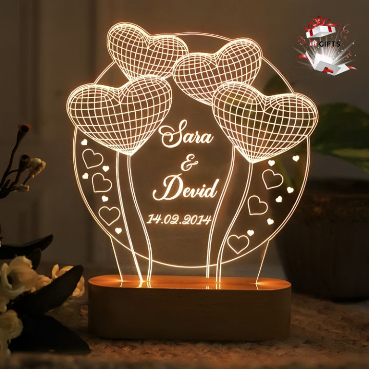 Gifts Creator Customised 3d illusion Table lamp, 3D Light Lamp, Night Lamp, Decoration Piece, Gift Piece | Heart Shape 3d lamp