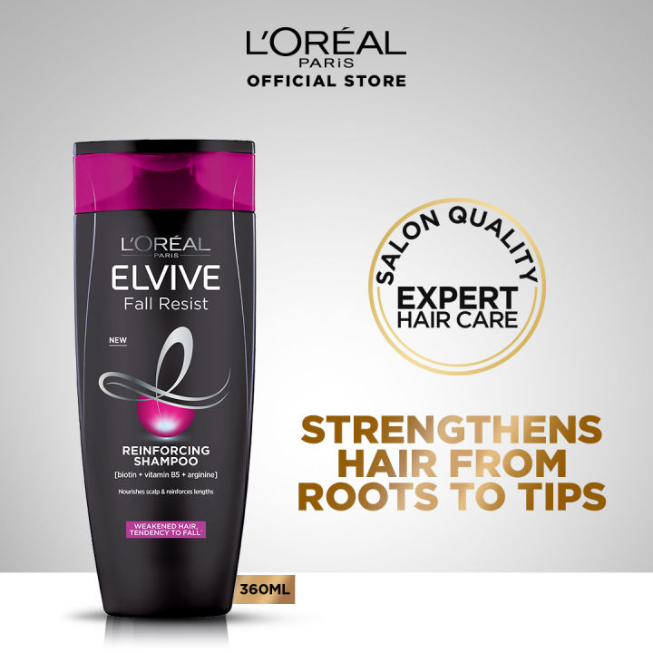 LOreal Paris Elvive Fall Resist Shampoo 360 ml - For Hairfall, Provides triple anti-hair fall action by nourishing the hair roots