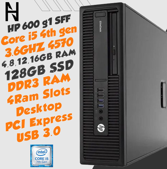 Core i5 4Th Generation 4570 UpTo 3.6Ghz With 4GB, 8GB, 12GB, 16GB RAM + 128GB M.2 SSD Windows 10 Ready HP 600 G1 SFF Desktop