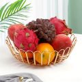 Techmanistan Metal Wire Fruit Basket Holder for Kitchen Countertop, Gold Modern Storage Centerpiece with Wood Stand. 