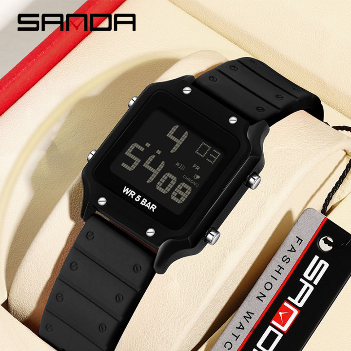 Sanda Classic Small Square Watch Simple Trendy Night Light Waterproof Electronic Men's Watch SD2174-8