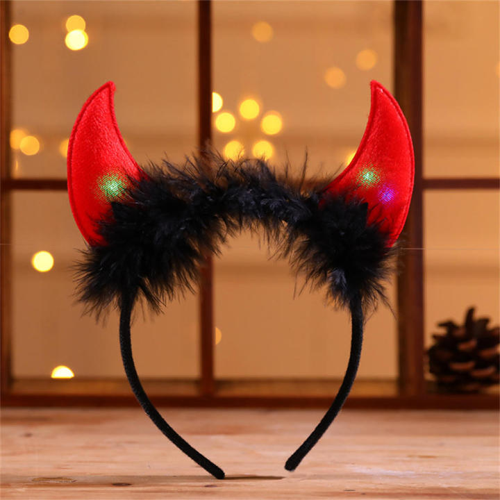 Halloween Glowing Headband Feather Light Up Angel Halo Demon Devil Horns Hair Band Cosplay Accessories for Party Wedding