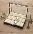 12 Slot Wrist Watches Storage Box - Black Leather Watch Display Box. 