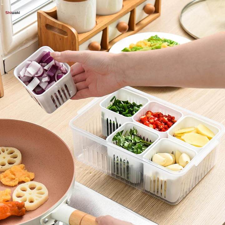 Food Storage Container 6 Compartments Partitioned Food Storage Container for Countertops Cabinets