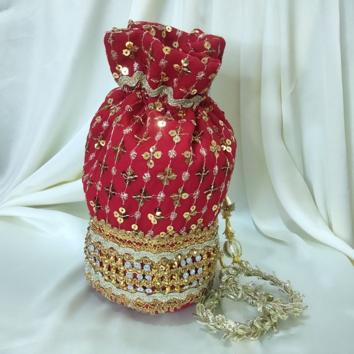 Traditional Hand potli fancy embroidered clutch bag for wedding best gift for women  gol bag