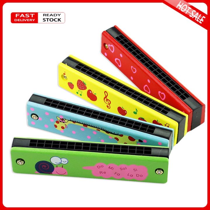 16 Holes Children Harmonica Wooden Double Row Blowable Harmonica Cute ...