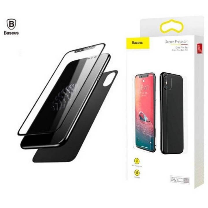 BASEUS%20iPhone%20XS%20MAX%20TEMPERED%20GLASS%20PROTECTION%20SET%20(FRONT%20GLASS%20+%20BACK%20GLASS)%20-%20BLACK%20-%20Image%203