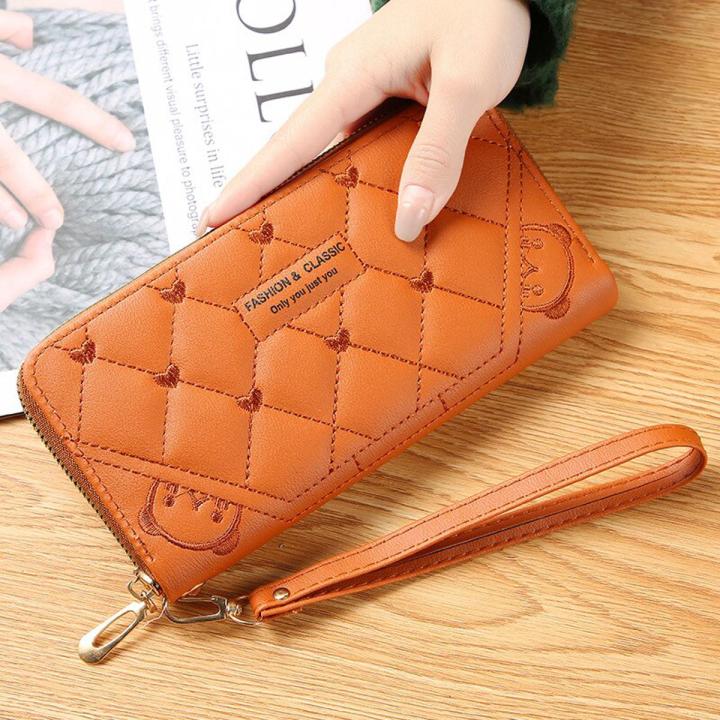 PU Leather Long Wallets for Women Credit Card Holder Zipper Clutch Purses Heart Embroidery Money Bag Wallet Carteras Para Mujer