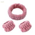 Face Wash Headband and Wristband Set Facial Liquids from Spilling Down Dark Pink. 