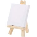 Mini Canvas and Natural Wood Easel Set for Art Painting Drawing Craft 3X3 INCHES. 