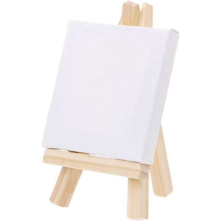 Mini Canvas and Natural Wood Easel Set for Art Painting Drawing Craft 3X3 INCHES