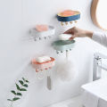 Self-Adhesive Soap Holder with Hooks Box Shape eco Friendly Household Plastic Bathroom Drain Soap Tray Dispenser Wall Accessories  AC23 AC-BA. 