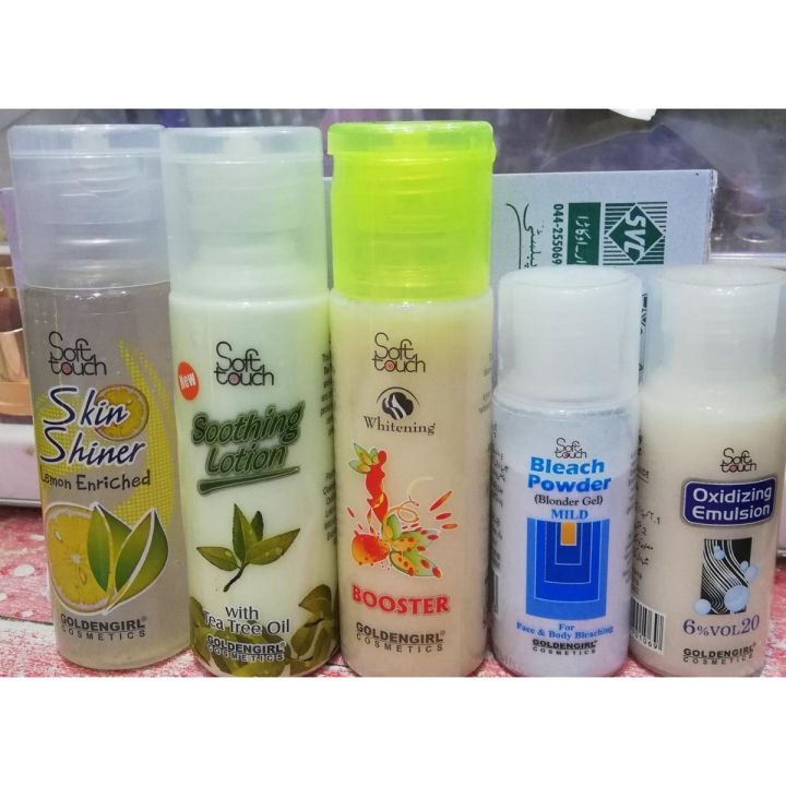 Pack of 5 Skin Shiner, Booster, Sooting Lotion, Developer Oxidizing Emulsion 6% 20 Vol With Bleach Powder