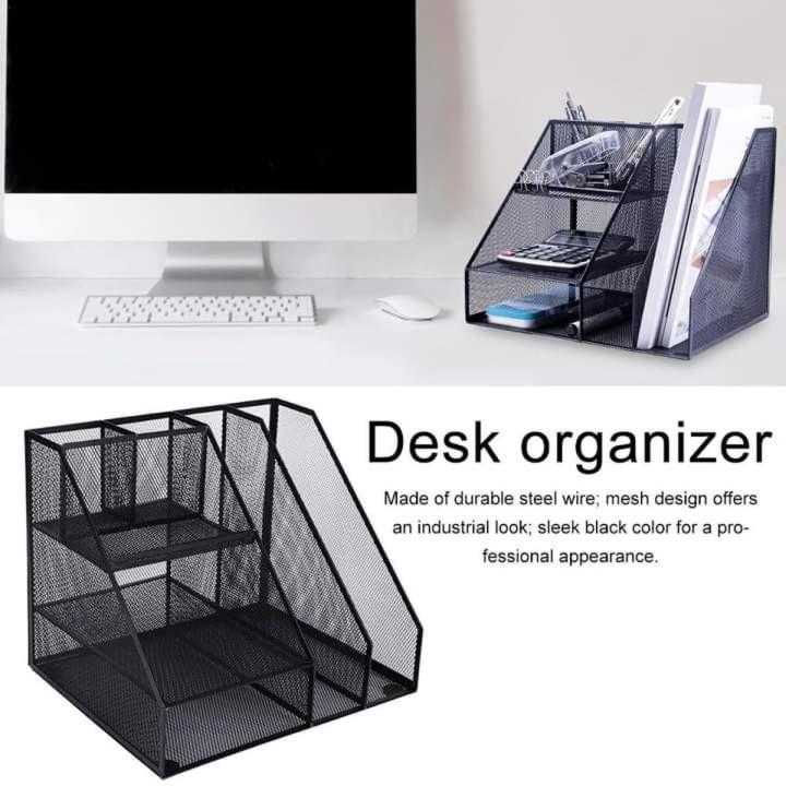 Metal File Rack with Desk Organizer, Multifunctional Desk Organizer, Office, School Desk Organizer Set, Office Accessories, Office Table Accessories Set, Metal Mesh File Rack, Desk Organizer Set, Metal Mesh Office Desk Organizer (1 Pcs)