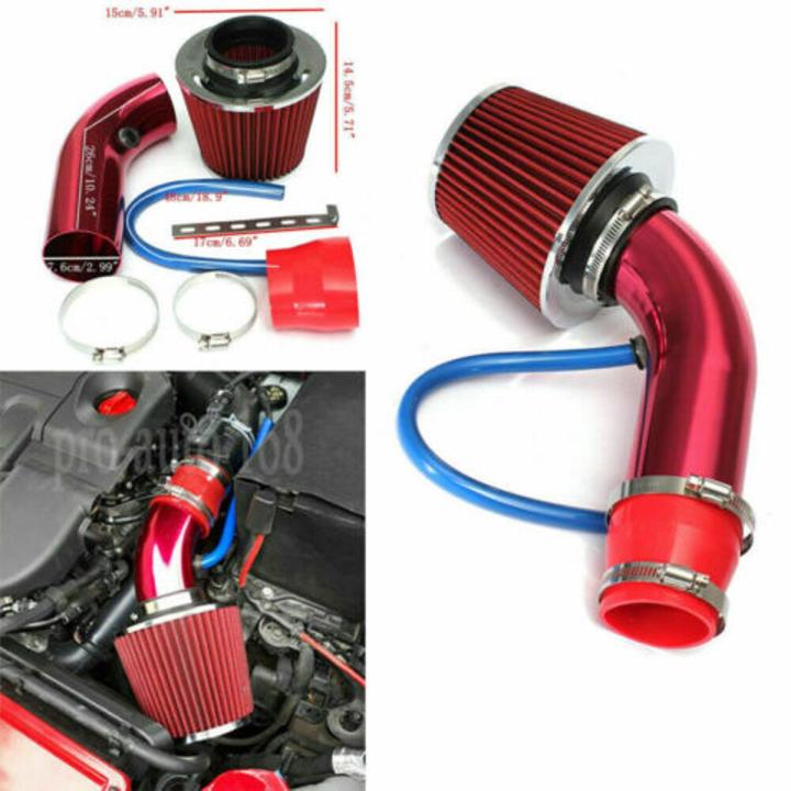 Cold Air Pipe For Car Performance & Good Fuel Average & Modification 76mm 3" Cold Air Intake Induction Pipe Kit + Silicone Vacuum Hose + Clamps Car Universal Trim Red  Aluminum Tube (Red)