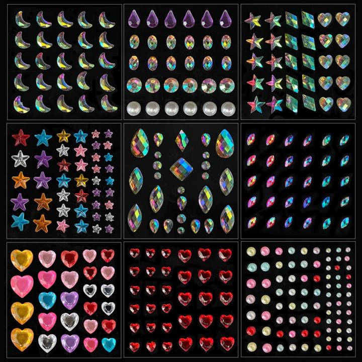 【AiBaby Store】Stars Crescent Face Gems Temporary Tattoos Eyeshadow Jewels Sticker Glitter Heart Dot Pearl Rhinestones Party Makeup