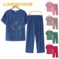 Loveseason Summer Top Trousers Set Tree Branch Print Summer Women T-shirt Long Pants Set. 