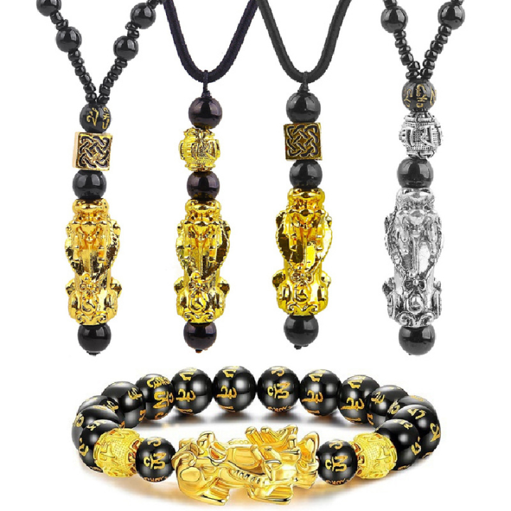 Bracelet Feng Shui Pi Xiu En Obsidienne Noire - Porte-bonheur, Symbole De Protection Et Prospérité