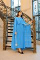 02 Pcs Shrug Lace Style 2-Pcs Silk Stiched Suit Stitched Long Silk Dress For Women Elegant Party Wear Cape Maxi 2-Piece Cape Dress In Town A long cape silk maxi - Sky Blue. 