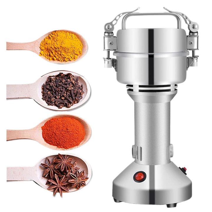 Imported Portable Multifunctional Stainless Steel Electric High Speed Grain Mill Powder Grinder Machine Copper 100g Vertical Heavy Grinder for Cereal Grain Spice Food Processor With Overload Protection 150 Grams Motor Kitchen Mill for Herbs Spices Nuts ●