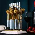 24 Piece GOLDEN Hanging Cutlery Set & Holder/Stand, Elegant Life Cutlery Set, Stainless Steel and Mirror Polishing Dinnerware Sets. 