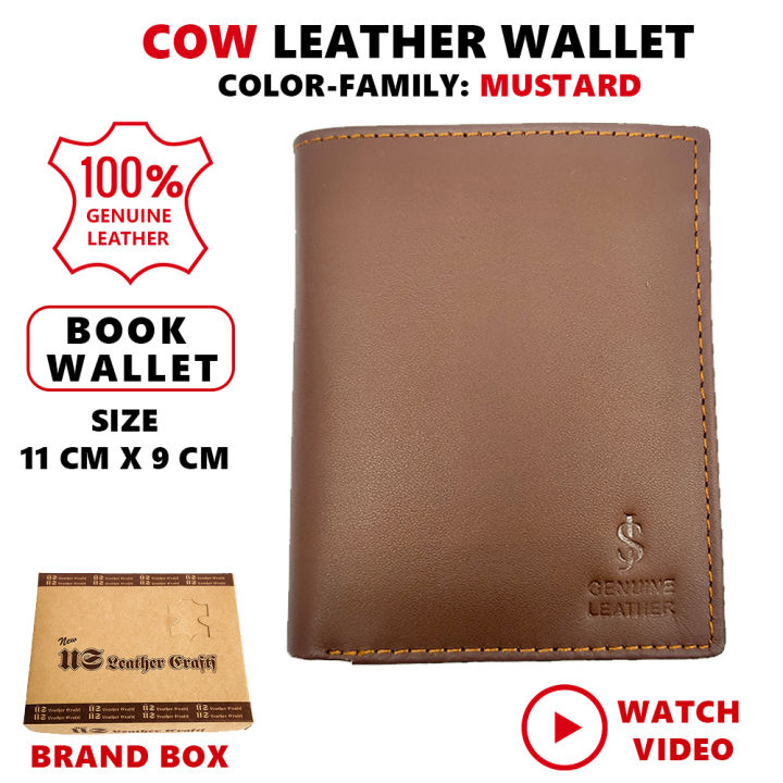 Genuine Cow Leather Short Bifold Book Wallet for Men