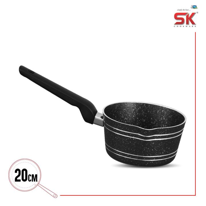 SK Cookware Marble Coated Single Spout Milk Pan [16, 18, 20 cm] - Black ...