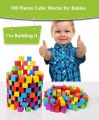 100 Pieces Soft Colorful Wooden Cube Blocks Early Childhood Education Building Blocks for Kids Games. 