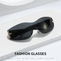 One Piece UV400 Rimless Y2K Sunglasses For Women Men Punk Goggles Trendy Sun Glasses Eyewear 3D Five Star Rhinestones. 