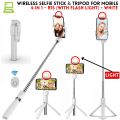 4 in 1 Wireless Selfie Stick & Tripod With Light - 70cm / 100cm / 170cm With & Without Light - Tripod, Selfie Stick, Selfie Light, Bluetooth Shutter - Foldable & Portable For All Mobile Phones With Detachable Charging Cable - Black & Pink. 