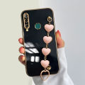 LECOMES for Huawei Honor 10i Back Cover with Pink Love Heart Bracelet Wristband Luxury 6D Plating Shiny Bling Case Square Edge Soft Silicone Mobile Phone Cases Pouch. 